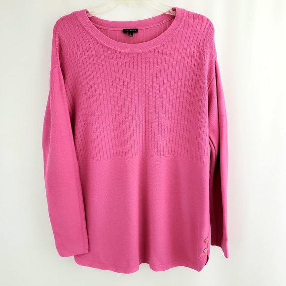 Talbots Sweaters - Talbots NWOT Crew Neck Sweater LARGE Pink Mixed Stitch Long Sleeves Side Slits
